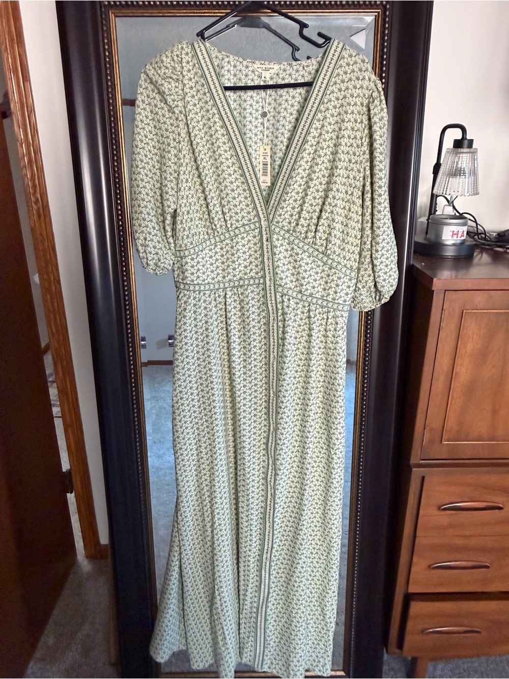 Max Studio London Green V-neck Maxi